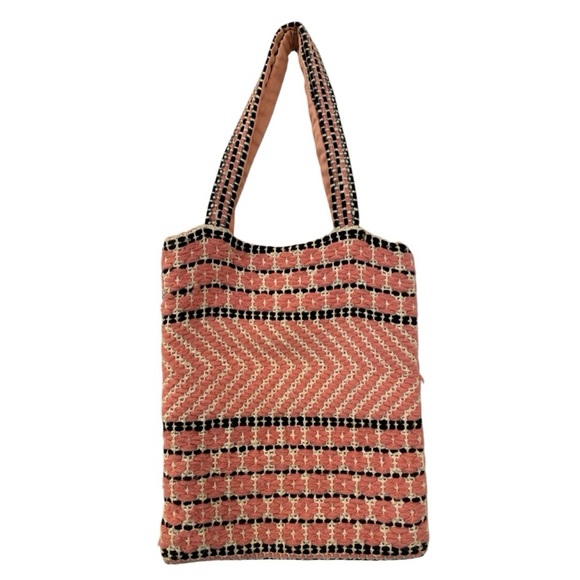 Vintage Handmade Crochet Embroidered Small Tote Handbag Pink Boho Market Bag - Picture 1 of 7